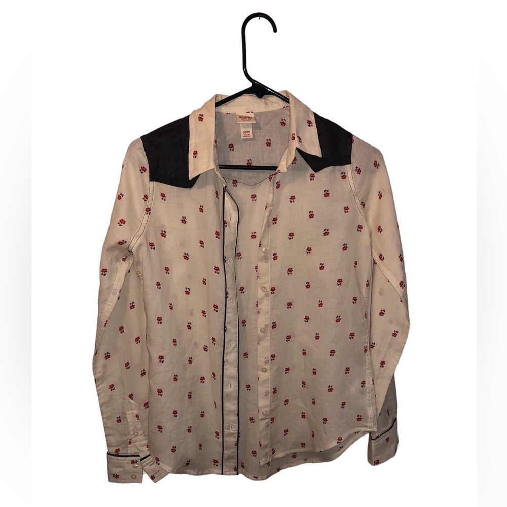 Mossimo Supply Co. Women’s Button Down Shirt - off-white with red flowers